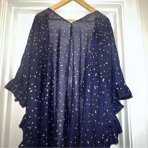 Anthropologie Midnight Blue Cosmic Gold Stars and Moon Kimono / Duster